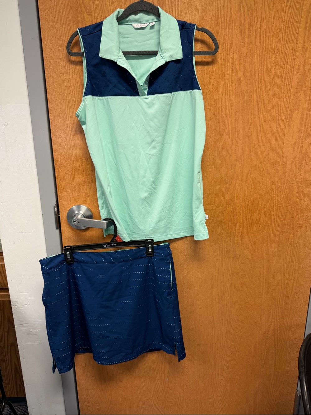 Lady Hagen Mint and Navy Sleeveless Swim Top with Navy Skirt